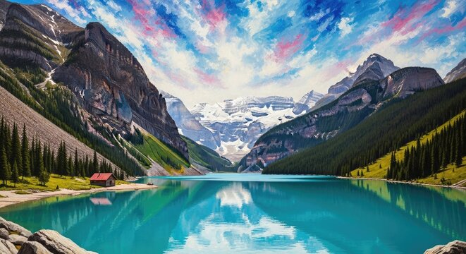 Moraine lake's turquoise waters and majestic rocky mountain backdrop