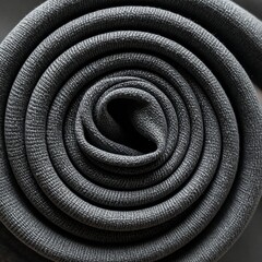 Fototapeta premium Close-up of rolled, textured grey fabric, spiral shape
