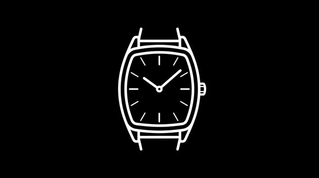 Minimalist Outline of a Modern Wristwatch on Black