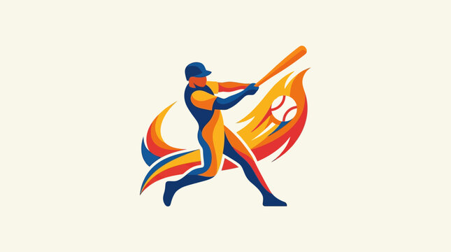 Dynamic Baseball Player Hitting a Ball with Flame Effect