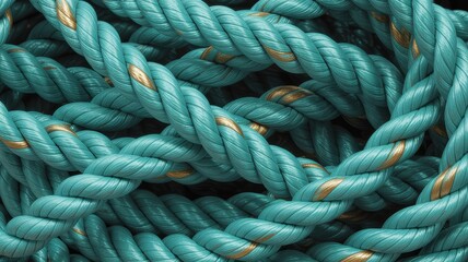 Fototapeta premium Close-up of thick teal and gold nautical rope texture