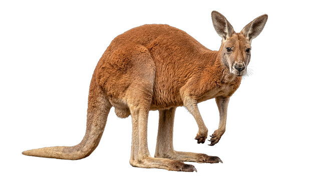 A majestic red kangaroo standing tall and observant on a transparent background, captured in exquisite detail.