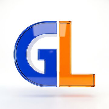 3D Rendered Blue and Orange Glass Letter GL Monogram Logo.