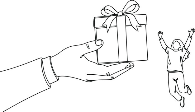 Excited person receives a surprise gift from a generous hand