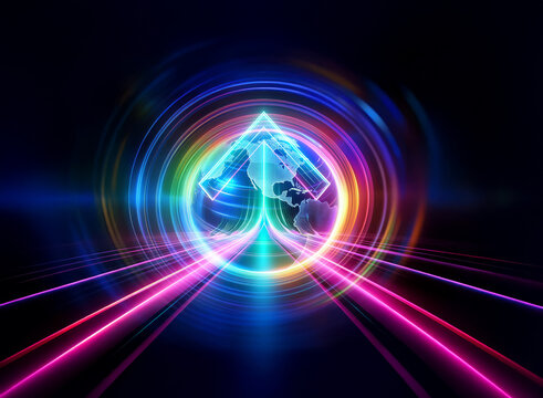 Abstract double exposure image featuring a luminous triangle shape