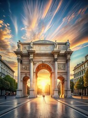 Fototapeta premium A majestic marble arch rises from the City of Lights historic heart, shimmering in the soft glow of afternoon sunlight
