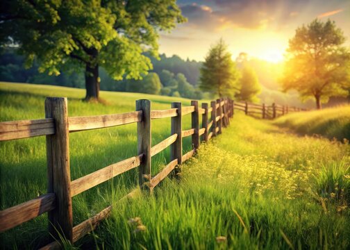 A vintage wooden fence standing sentinel in a lush green meadow