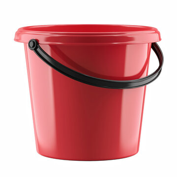 Red plastic bucket isolated on transparent background