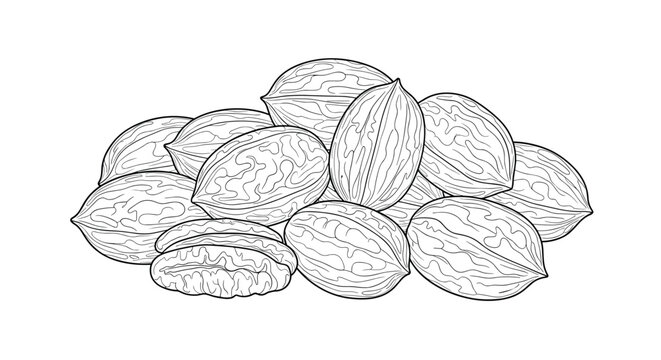 Large pile of whole unshelled walnuts showcasing their natural textures and patterns as a healthy snack ingredient.