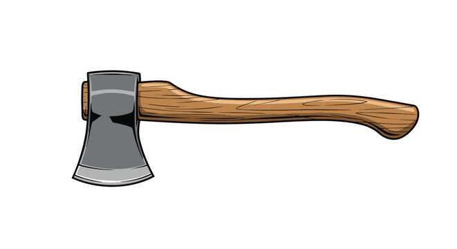 Sturdy hand axe with a sharpened metal blade and a curved wooden handle for outdoor woodcutting and splitting tasks.
