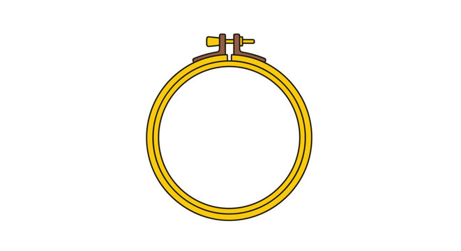 Circular yellow embroidery hoop with a screw tightening mechanism used for holding fabric taut during needlework.