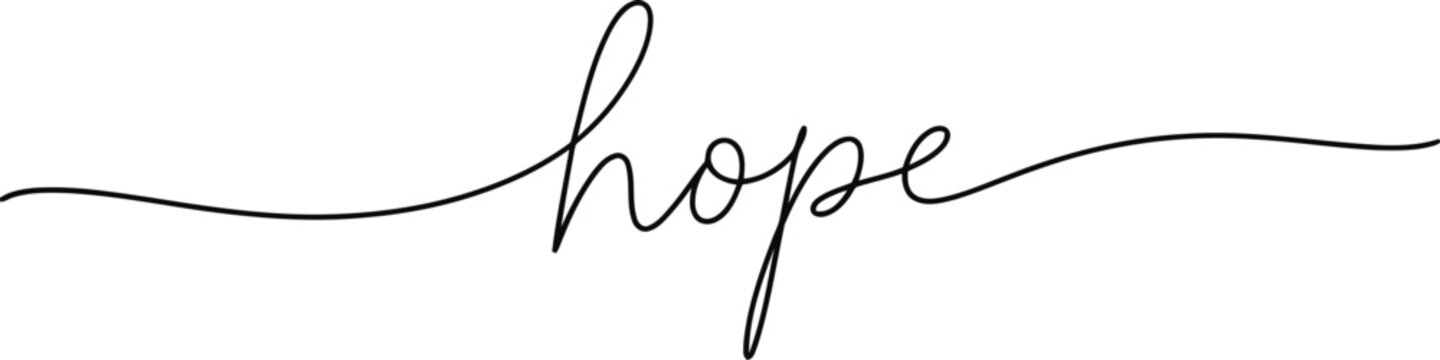 Simple elegant single line cursive word hope on a white background