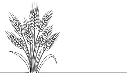 Fototapeta premium Minimalist line art illustration of wheat stalks on a white background