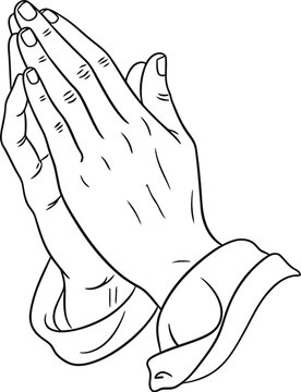 Detailed sketch of hands clasped together in prayer or supplication