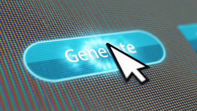 Cursor hovering over a glowing blue generate button on a digital screen.