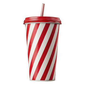 Red striped soda cup isolated on transparent background