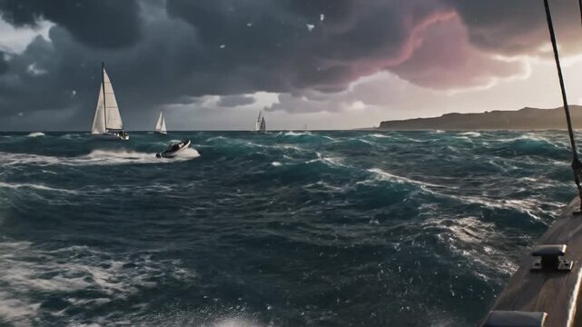 Sailboat storm at sea.