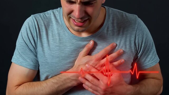 Advanced Man clutching chest in apparent pain for Digital Transformation and Cyber Infrastructure