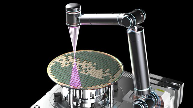 3d rendering EUV lithography systems for semiconductor manufacturing isolated on black background 4k footage