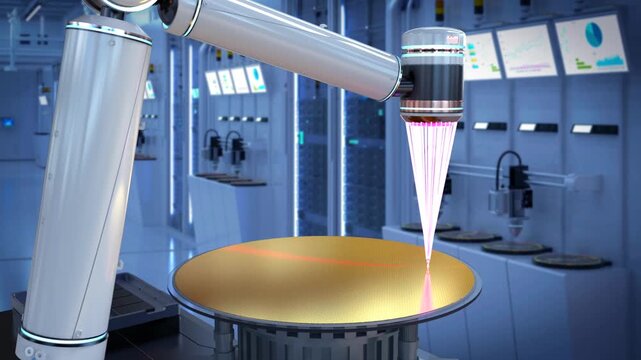 3d rendering EUV lithography systems for semiconductor manufacturing in factory 4k footage