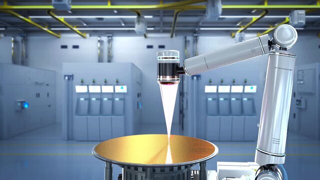 3d rendering EUV lithography systems for semiconductor manufacturing in factory 4k footage