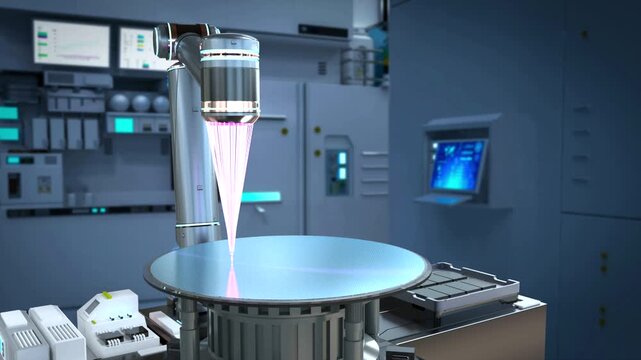 3d rendering EUV lithography systems for semiconductor manufacturing in factory 4k footage