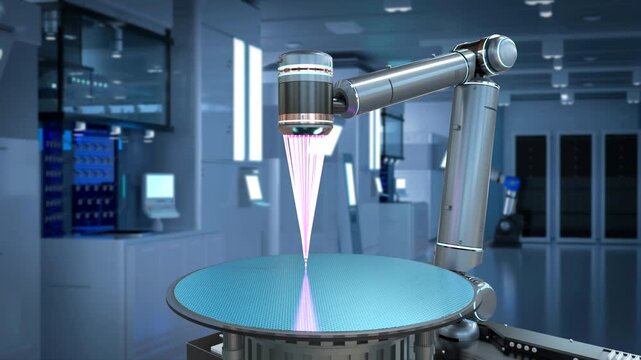 3d rendering EUV lithography systems for semiconductor manufacturing in factory 4k footage