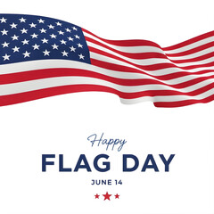 Fototapeta premium American flag waving on flag day june 14th with patriotic text and stars on white background