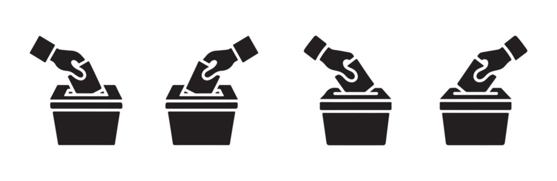 Hand casting vote into ballot box collection of simple flat icon designs vector