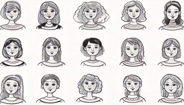 Collection of diverse female faces showcasing various hairstyles and expressions.