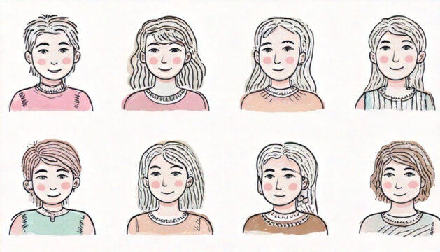 Collection of diverse female portraits showcasing various hairstyles and expressions.
