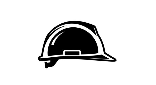 A black and white vector graphic illustration of a hard hat for construction or safety
