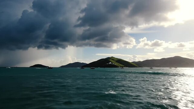 Tropical storm approaching island.