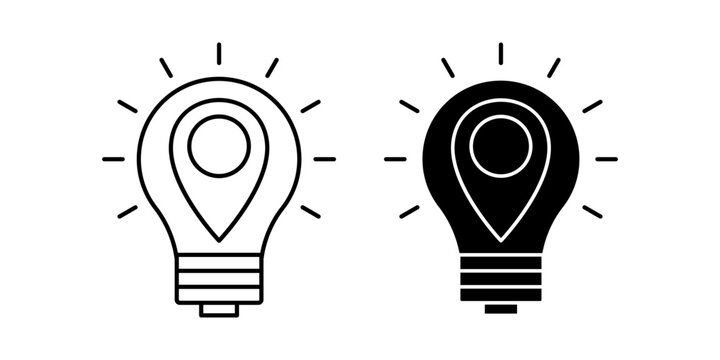 Light bulb icon with location pin symbol representing navigation mapping and destination idea concept illustration