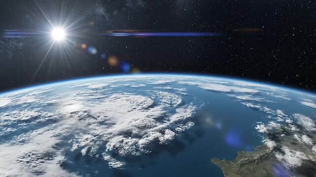 Earth seen from space with sunlit.