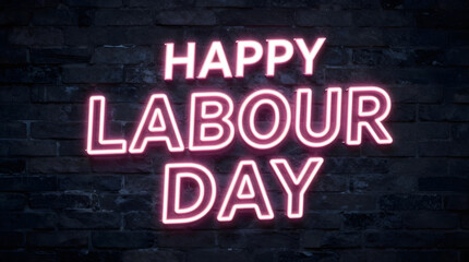 Fototapeta premium A neon sign on a brick wall that reads Happy Labour Day