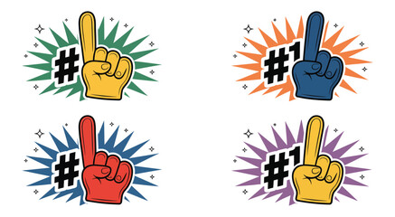 Fototapeta premium Sports fan set with number one foam finger and pompom in various poses and styles, celebration and team support concept