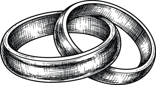 Detailed Hand Drawn Sketch of Interlocked Wedding Rings Symbolizing Eternal Love Unity and Marriage Commitment for Romantic Invitations Anniversary Cards and Jewelry Branding