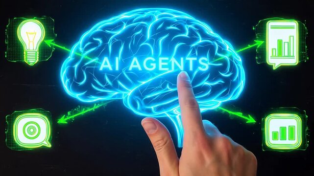 Advanced AI brain with finger pointing for Digital Transformation and Cyber Infrastructure
