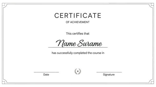Certificate of Achievement for Course Completion with Name and Signature Fields
