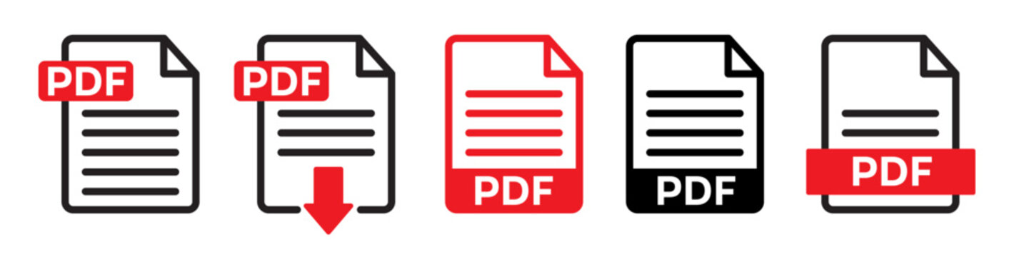 Set of pdf file icons for apps and websites.