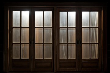 Fototapeta premium Sunlight filters through frosted glass windows in a dark room, creating a mysterious atmosphere