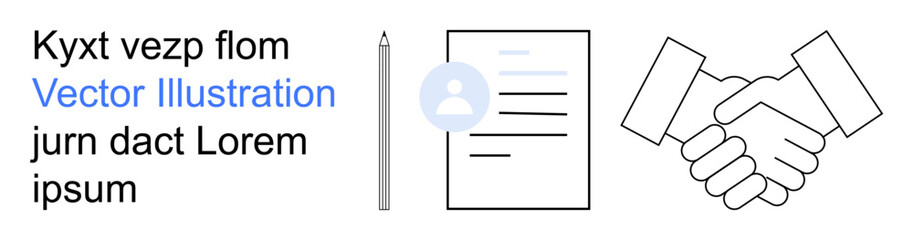 Obraz premium Business agreement, professional collaboration, corporate identity, formal documentation, partnership deals, networking. A pen, profile icon document and handshake graphic. Business agreement