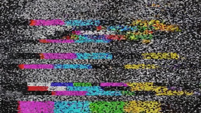 Glitch noise static with television screen effect concept. Abstract colorful TV static with digital glitch noise and distorted pixel patterns on screen