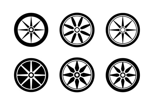 Vector of six stylized car wheels in a clean layout