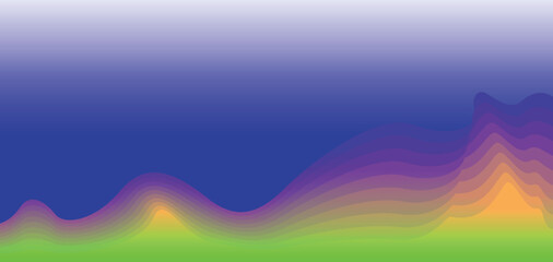 Obraz premium Beautiful abstract background featuring smooth gradient waves in vibrant multicolor tones flowing across a calm blue backdrop. The layered fluid shapes create a modern and artistic landscape effect.