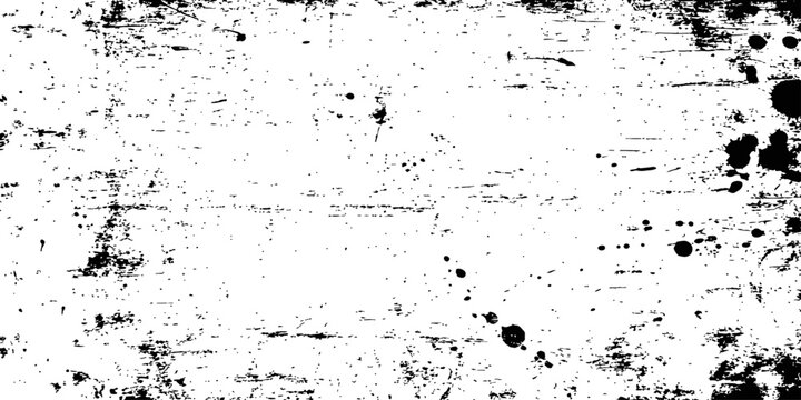 Black and White Grunge Texture Vector Distressed Background Overlay with Ink Splatters and Scratched Surface Effect