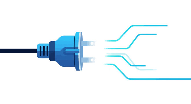 Electric plug with blue prongs connected.