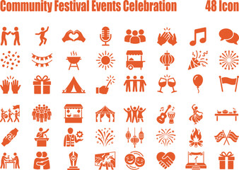 Fototapeta premium Collection of diverse icons for community festival events, showcasing various celebration activities and cultural symbols