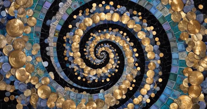 Hypnotic spiral money coin banknote cash currency wealth finance abstract swirl tunnel effect swirling cryptocurrency digital coin investment economy digital money spiral gold coin currency banknote